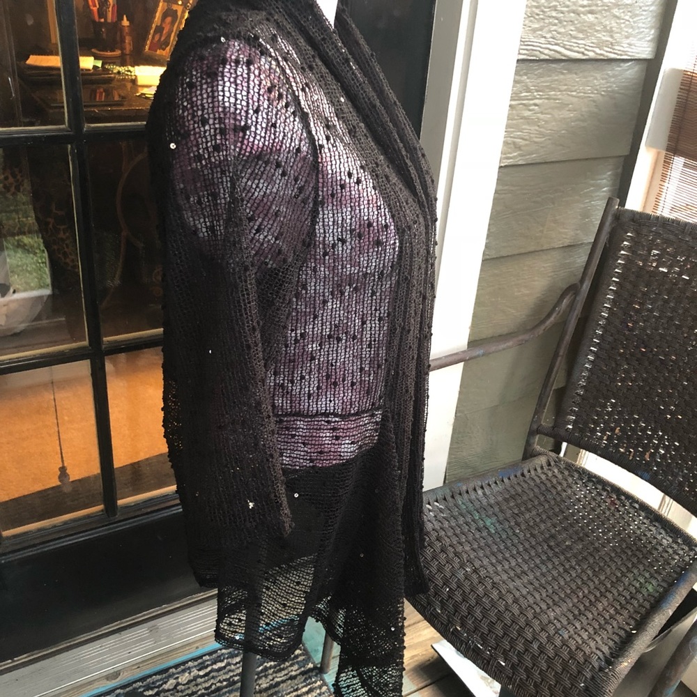 Black Sheer Cardigan w/Sequins! Size Large - Picture 3 of 6